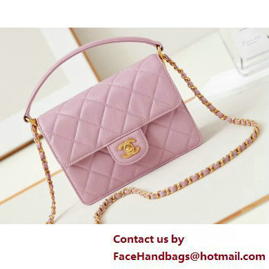 Chanel Grained Calfskin  &  Gold-Tone Metal Small Flap Bag with Top Handle Pink 2025